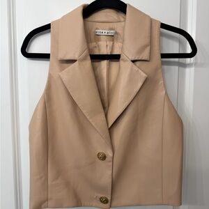 Alice + Olivia Beige Vegan Leather Vest with Gold Buttons